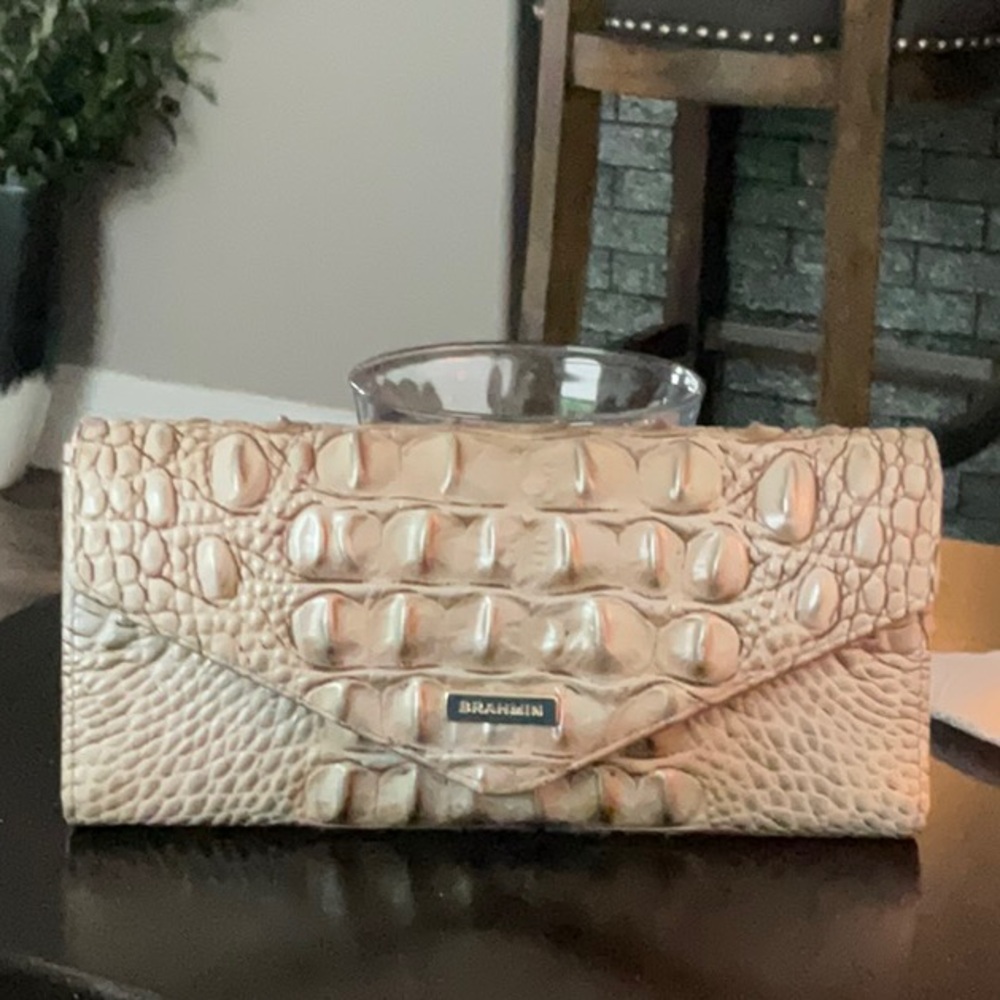 Brahmin Beige Croc-Embossed Wallet